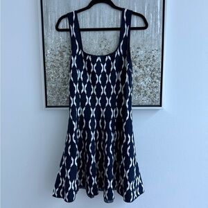 Zoe and Claire Rosewood abstract fit and flare knit mini dress Navy Large